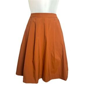 Uniqlo Burnt Orange Pleated Midi Flare Skirt with Pockets | Size S